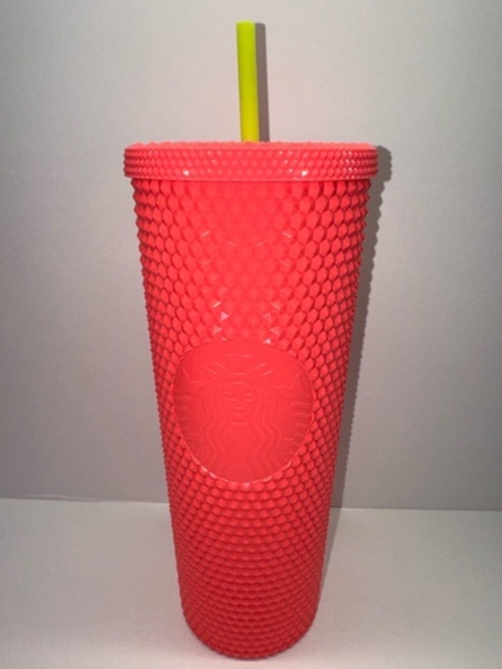 Starbucks Neon Coral Textured Tumbler with Yellow Straw